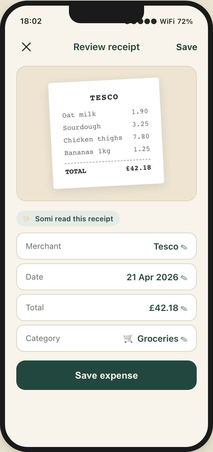 Receipt review with line items