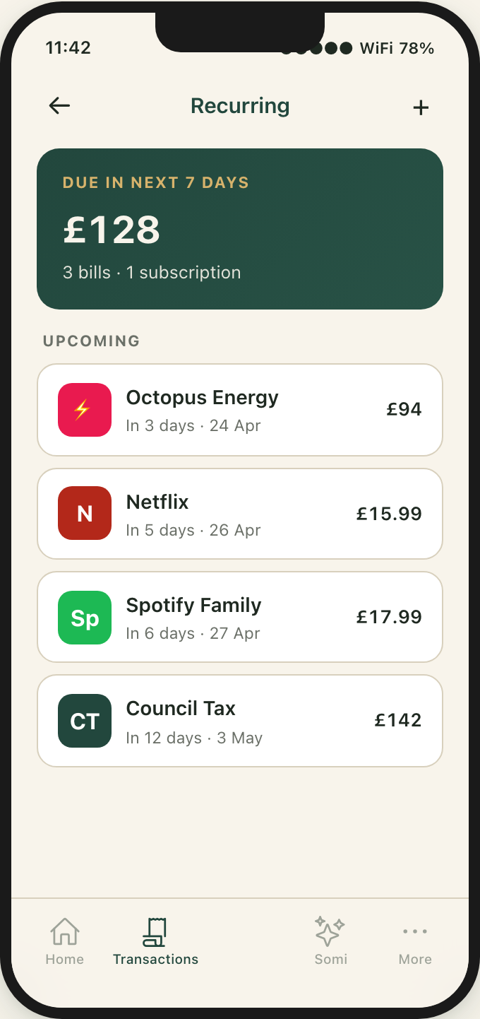 Recurring bills tracking themselves